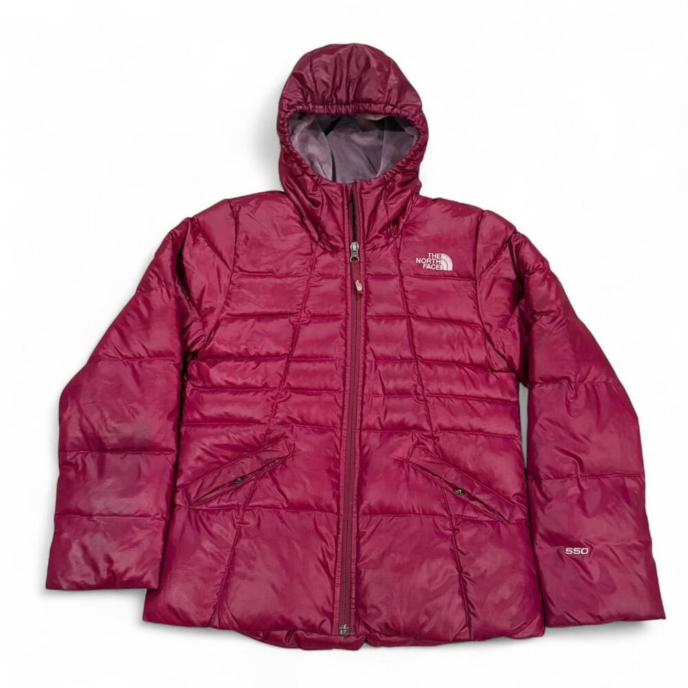 The North Face Girl Moondoggy 2.0 Hooded Jacket Sz.M Pink Goose Down 550 Quilted